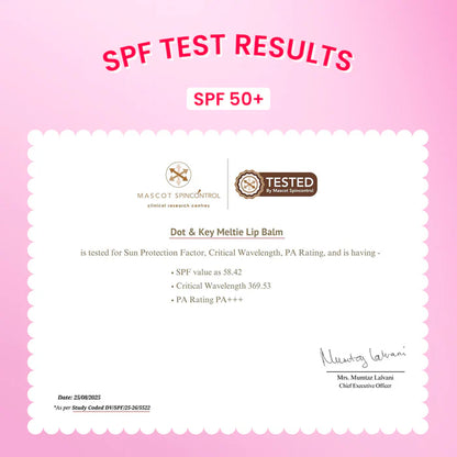 Dot & Key Meltie Lip Balm SPF 50+ PA+++, Strawberry Glaze, With 2% Kojic, Fades Lip Pigmentation (4g)