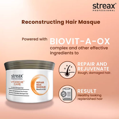 Streax Professional Vitariche Care Repair Max Hair Masque Biovit-A-OX For Healthy Hair (200g)