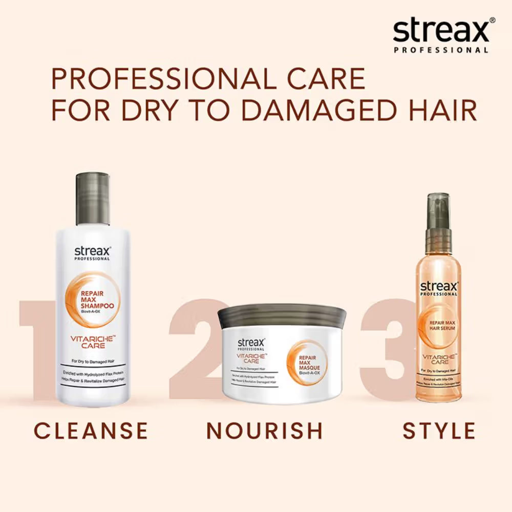 Streax Professional Vitariche Care Repair Max Shampoo For Dry, Damaged Hair (300ml)