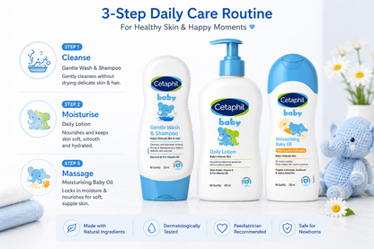 Cetaphil Baby care Complete Essentials combo Gentle Wash & Shampoo (230ml) + Daily Lotion (400ml) + Massage Oil (200ml)