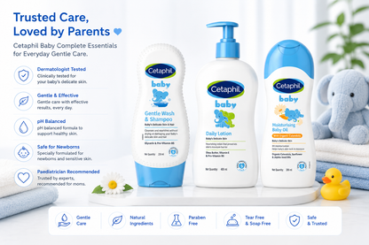 Cetaphil Baby care Complete Essentials combo Gentle Wash & Shampoo (230ml) + Daily Lotion (400ml) + Massage Oil (200ml)
