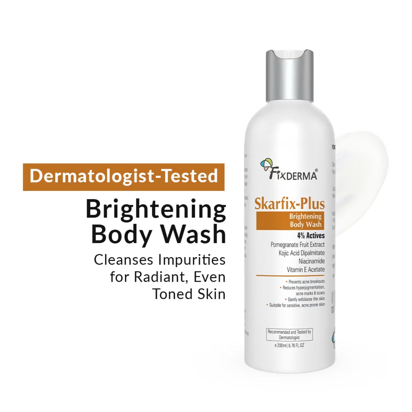 Fixderma Skarfix Plus Brightening Body Wash with 4% Actives with Kojic Acid and Niacinamide (200 ml)