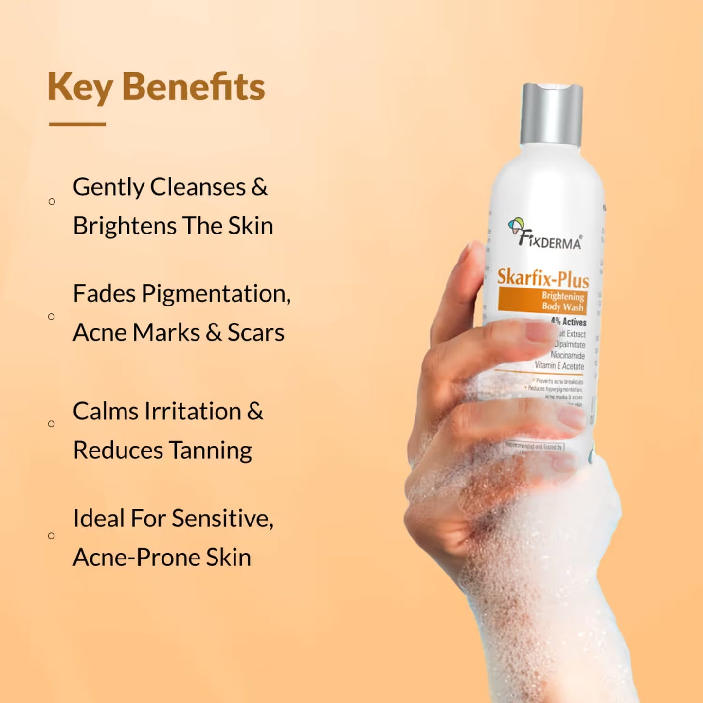 Fixderma Skarfix Plus Brightening Body Wash with 4% Actives with Kojic Acid and Niacinamide (200 ml)