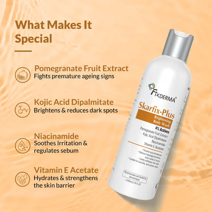 Fixderma Skarfix Plus Brightening Body Wash with 4% Actives with Kojic Acid and Niacinamide (200 ml)