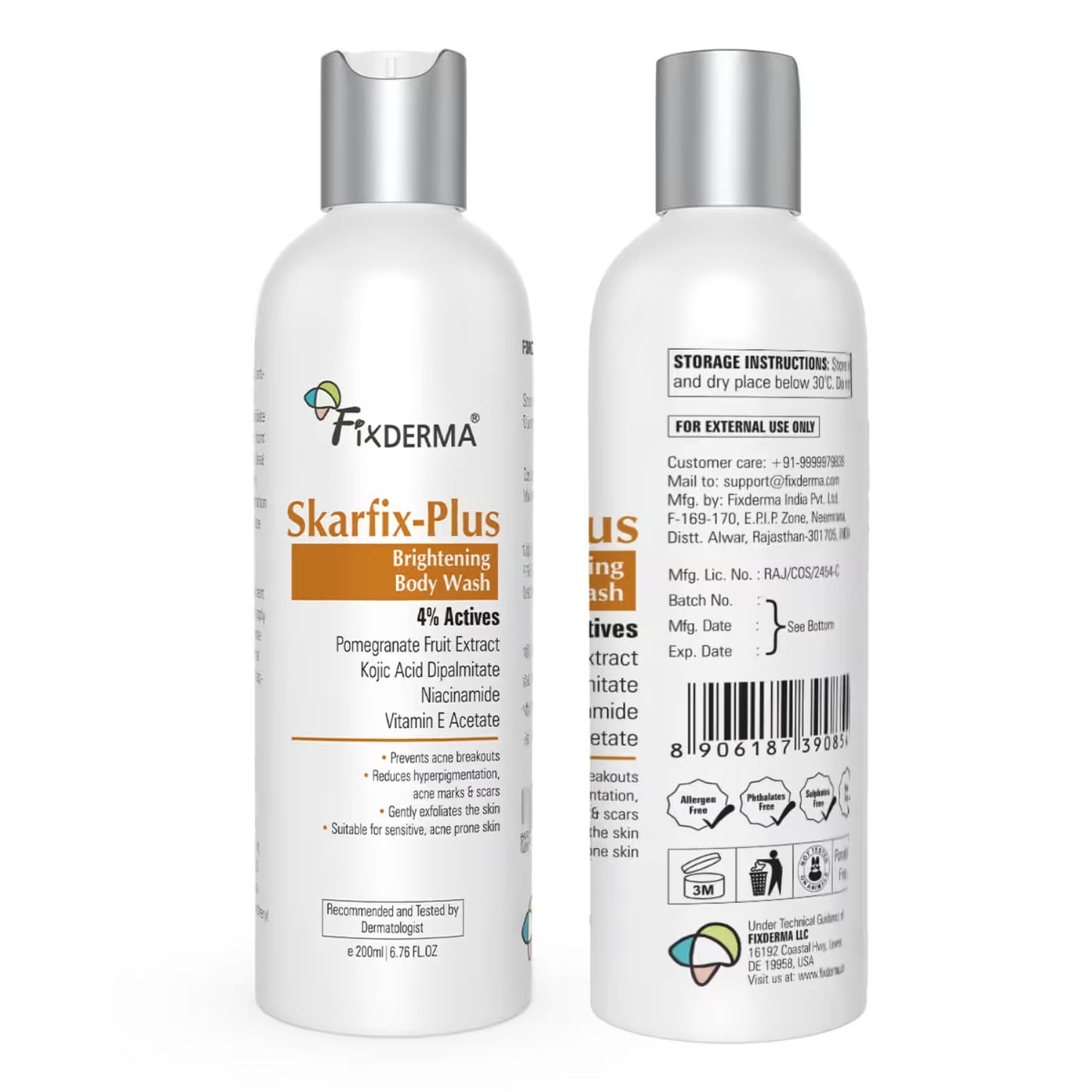 Fixderma Skarfix Plus Brightening Body Wash with 4% Actives with Kojic Acid and Niacinamide (200 ml)