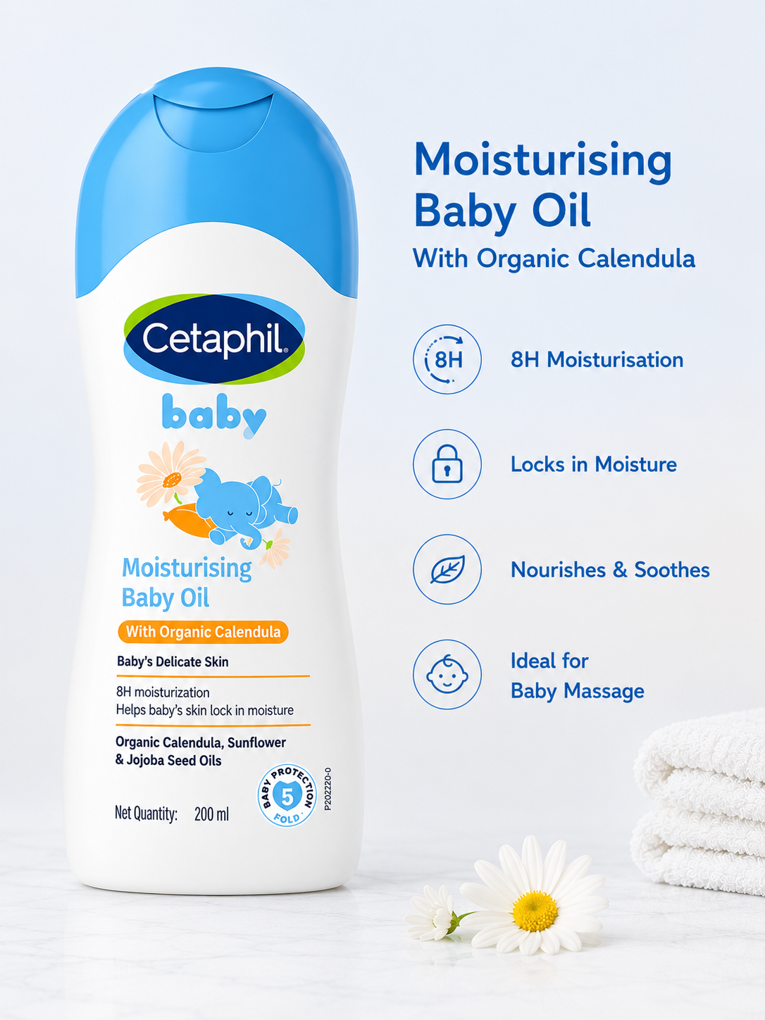 Cetaphil Baby Care with Organic Calendula Complete Essentials Combo Daily Lotion With Organic Calendula (400 ml) + Massage Oil with Organic Calendula (200 ml) + Wash & Shampoo with Organic Calendula (400 ml)