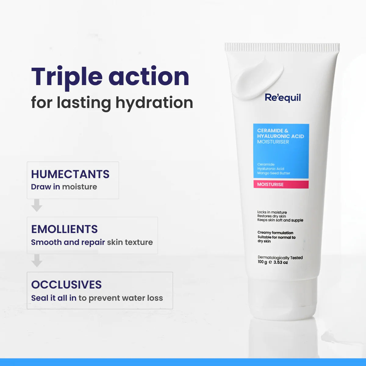 Re'equil Ceramide & Hyaluronic Acid Moisturiser For Normal To Dry Skin (100gm)