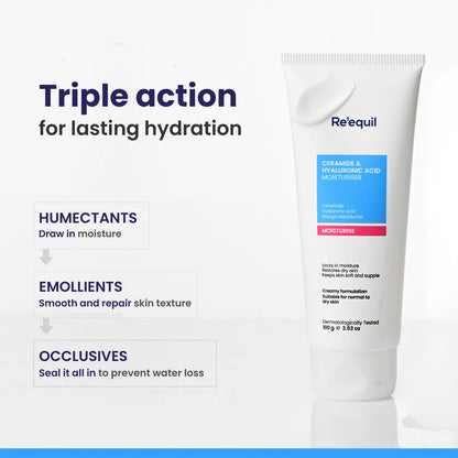 Re'equil Ceramide & Hyaluronic Acid Moisturiser For Normal To Dry Skin (100gm)