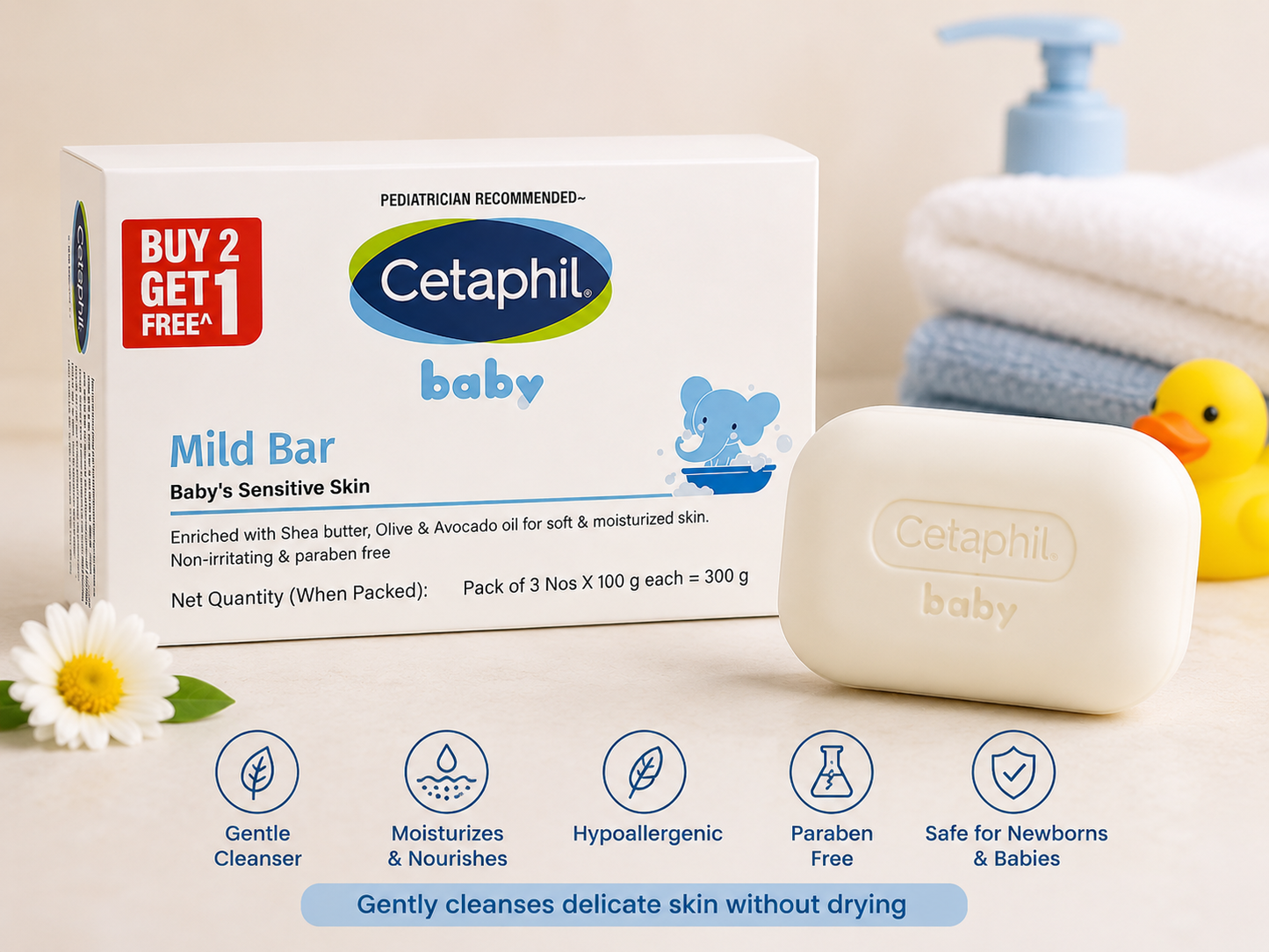 Cetaphil Baby Mild Cleansing Bar for Newborns & Babies (300gm)