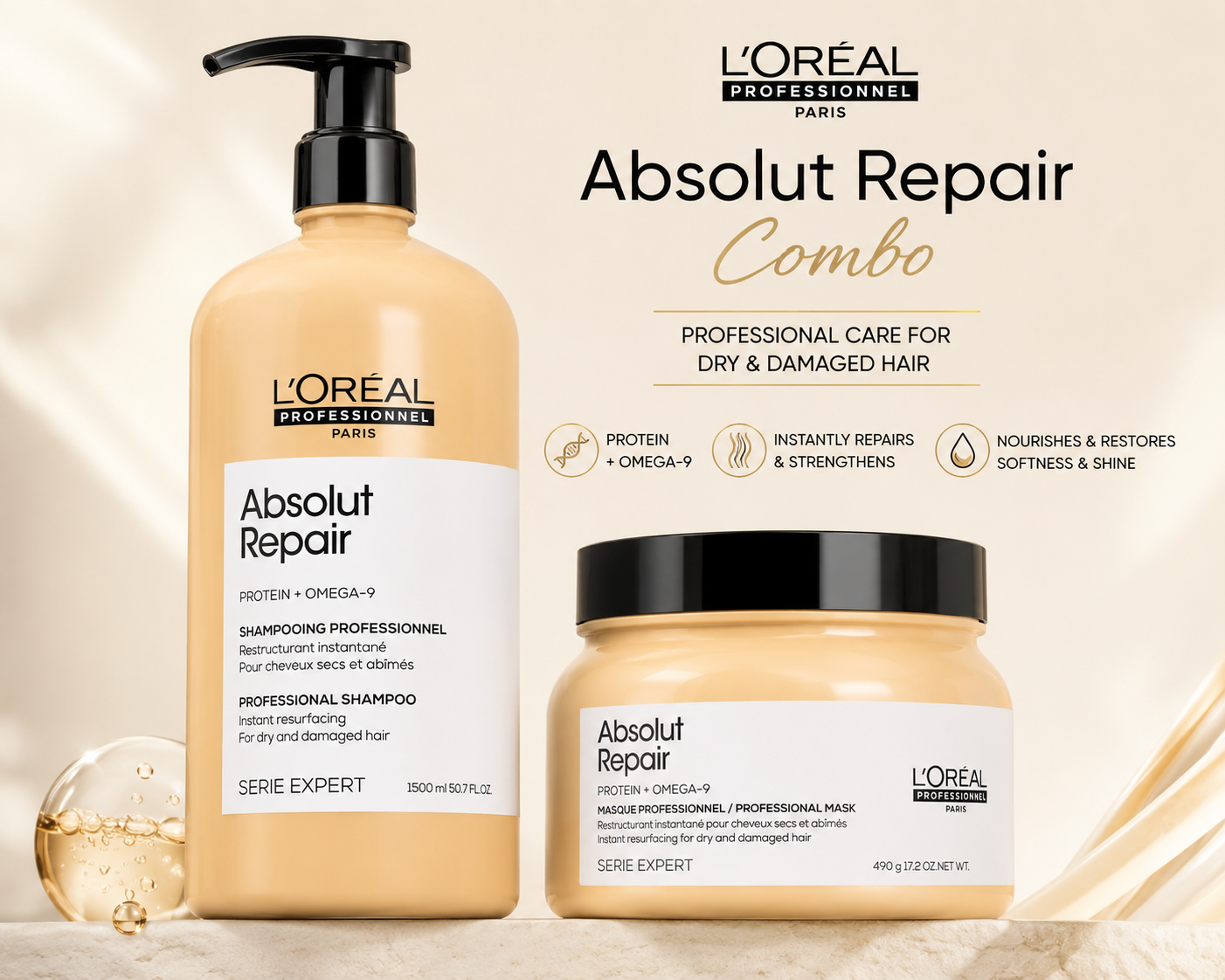 L'Oréal Professionnel Absolut Repair Shampoo  & Mask Combo For Dry and Damaged Hair