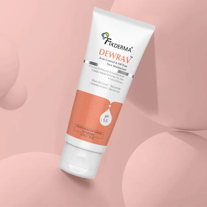 Fix Derma  Dewrav Acne Control & Oil Free Face Moisturizer | Non-Greasy Hydration for Acne-Prone Skin(50g)