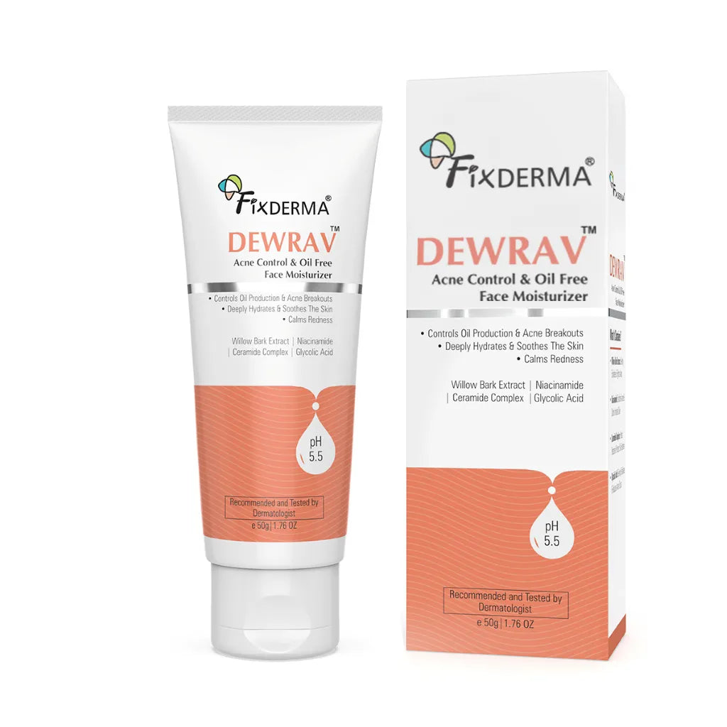 Fix Derma  Dewrav Acne Control & Oil Free Face Moisturizer | Non-Greasy Hydration for Acne-Prone Skin(50g)