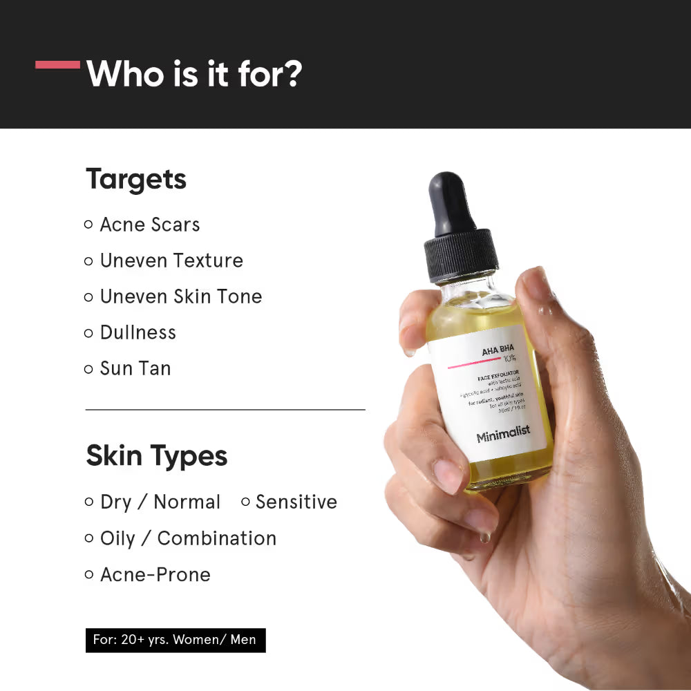 Minimalist 10% AHA BHA Exfoliator With Hyaluronic Acid For Even Tone & Texture (30ml)