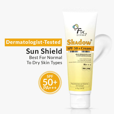 Fix Derma Shadow Sunscreen SPF 50 + Cream | Broad-Spectrum SPF 50+ Protection for Dry Skin (75g).