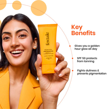 Foxtale Glow Sunscreen SPF 50 PA++++ with Vitamin C & Niacinamide for a Dewy Glow (50ml)