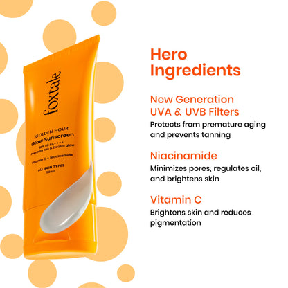 Foxtale Glow Sunscreen SPF 50 PA++++ with Vitamin C & Niacinamide for a Dewy Glow (50ml)