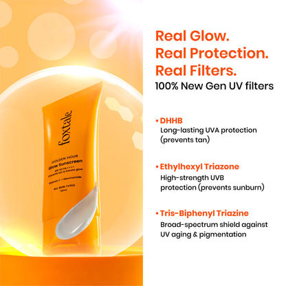 Foxtale Glow Sunscreen SPF 50 PA++++ with Vitamin C & Niacinamide for a Dewy Glow (50ml)