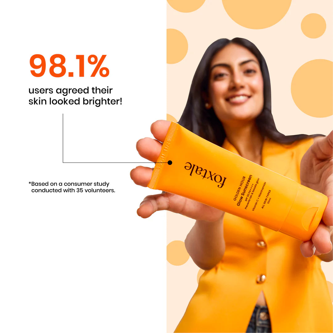 Foxtale Glow Sunscreen SPF 50 PA++++ with Vitamin C & Niacinamide for a Dewy Glow (50ml)
