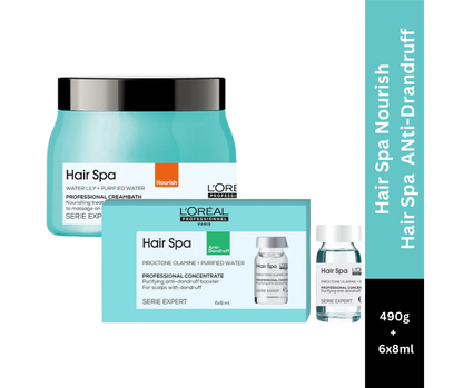 L'Oréal Professionnel Hair Spa Deep Nourishing Creambath (490 g) & Anti- Dandruff Purifying Concentrate 8ML Combo
