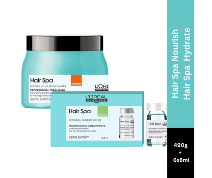 L'Oréal Professionnel Hair Spa Deep Nourishing Creambath (490 g) & Hydrating Concentrate 6x8ml Combo