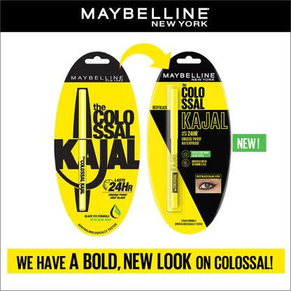 Maybelline New York The Colossal Kajal, Smudgeproof & Waterproof Lasts Up To 24H - Deep Black (0.35 g)