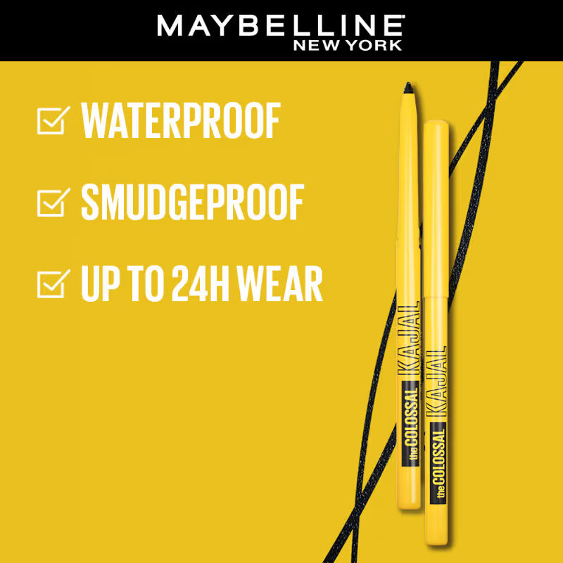Maybelline New York The Colossal Kajal, Smudgeproof & Waterproof Lasts Up To 24H - Deep Black (0.35 g)
