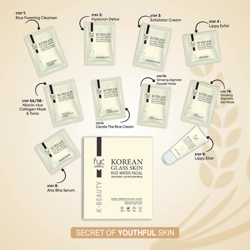 FYC PROFESSIONAL  Korean Glass Skin Rice Water Facial Kit 9 Steps 183g
