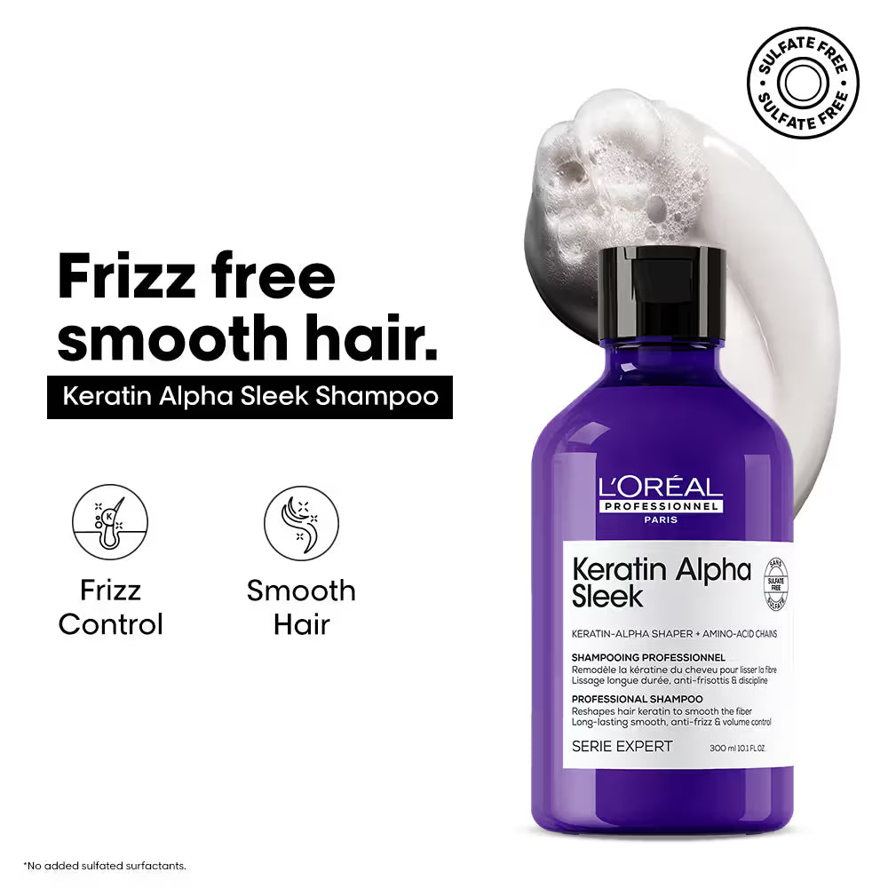 L'Oréal Professionnel Keratin Alpha Sleek Shampoo, Frizz Control and Smoothness for Frizzy Hair (300ml)