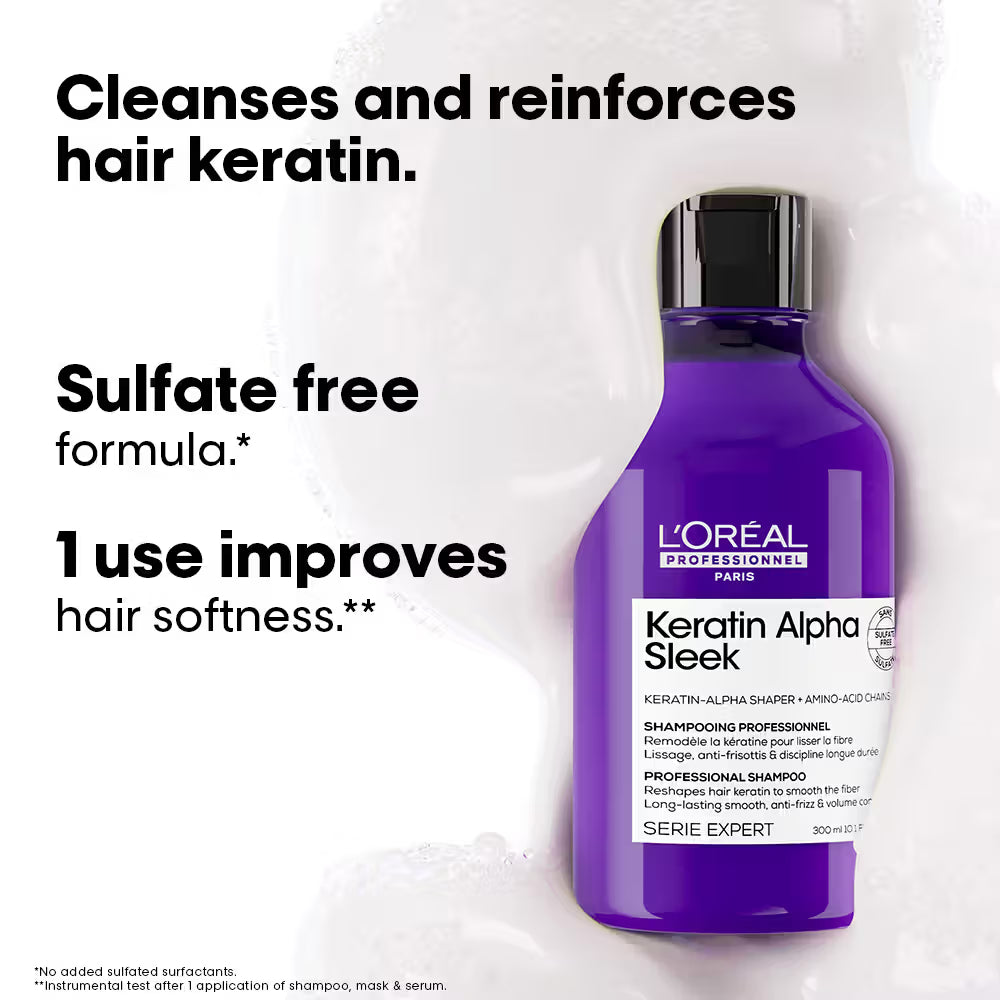 L'Oréal Professionnel Keratin Alpha Sleek Shampoo, Frizz Control and Smoothness for Frizzy Hair (300ml)