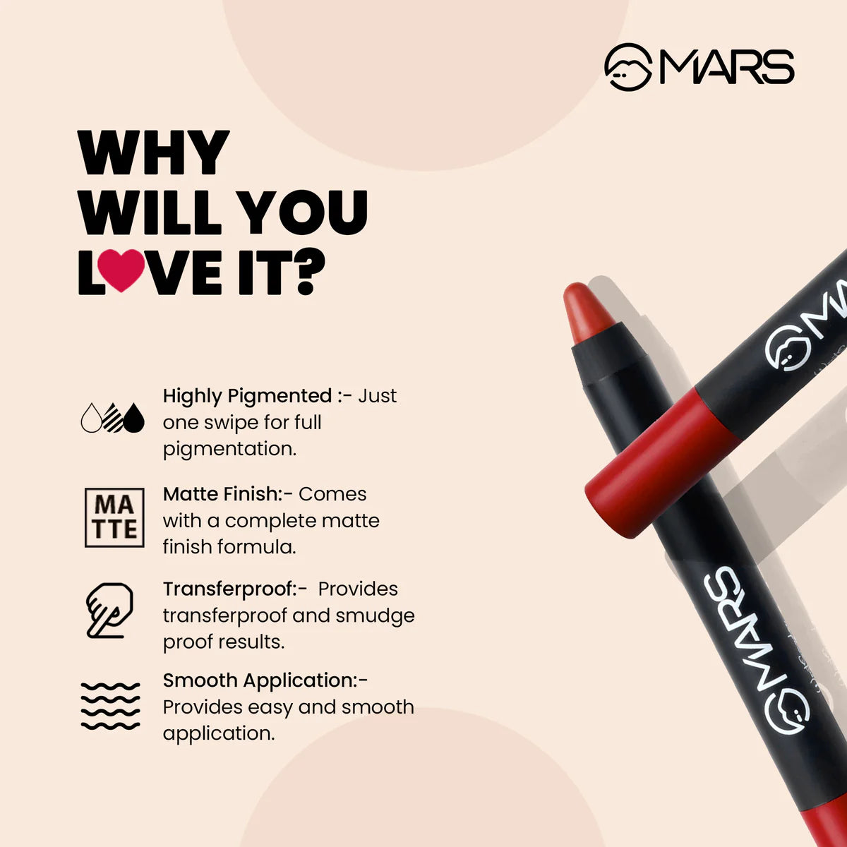 MARS Matte Lip Crayon | Won't Smudge Won't Budge (3.5g)