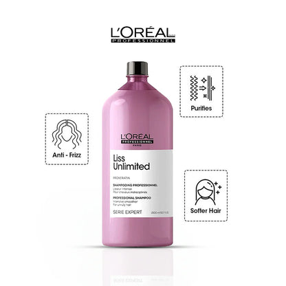 L'Oréal Professionnel Liss Unlimited Shampoo, Upto 96 hours of frizz control, With Pro-Keratin (1500ml)