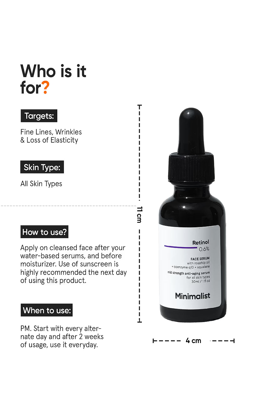 Minimalist 0.6% Retinol Anti Aging Mid-Strength Formula For Fine Lines & Wrinkles (30ml)