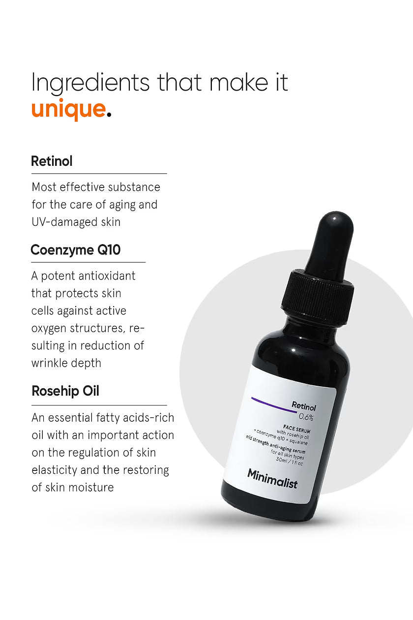 Minimalist 0.6% Retinol Anti Aging Mid-Strength Formula For Fine Lines & Wrinkles (30ml)