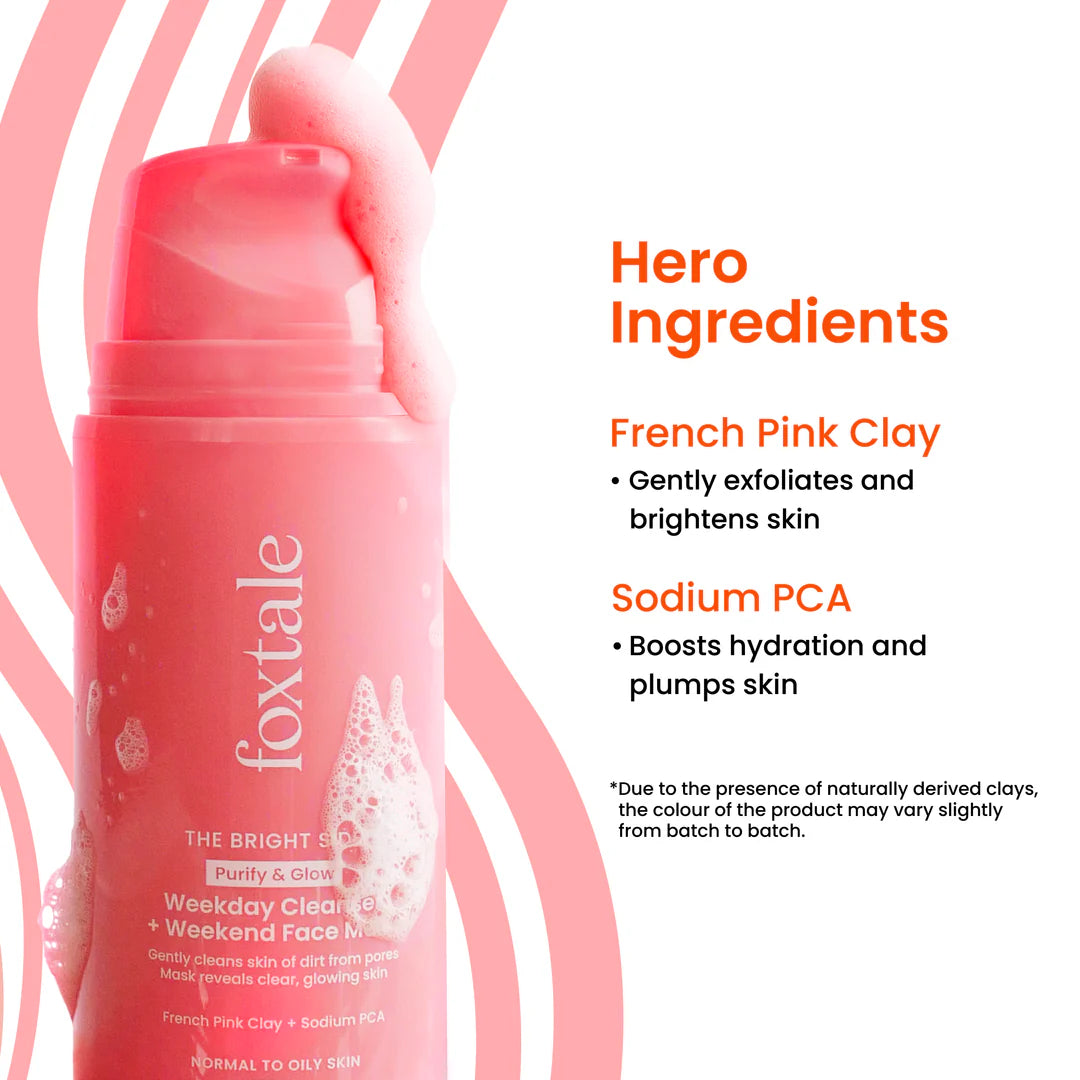 Foxtale Purify & Glow Cleanser + Mask With French Pink Clay & Sodium (100ml)