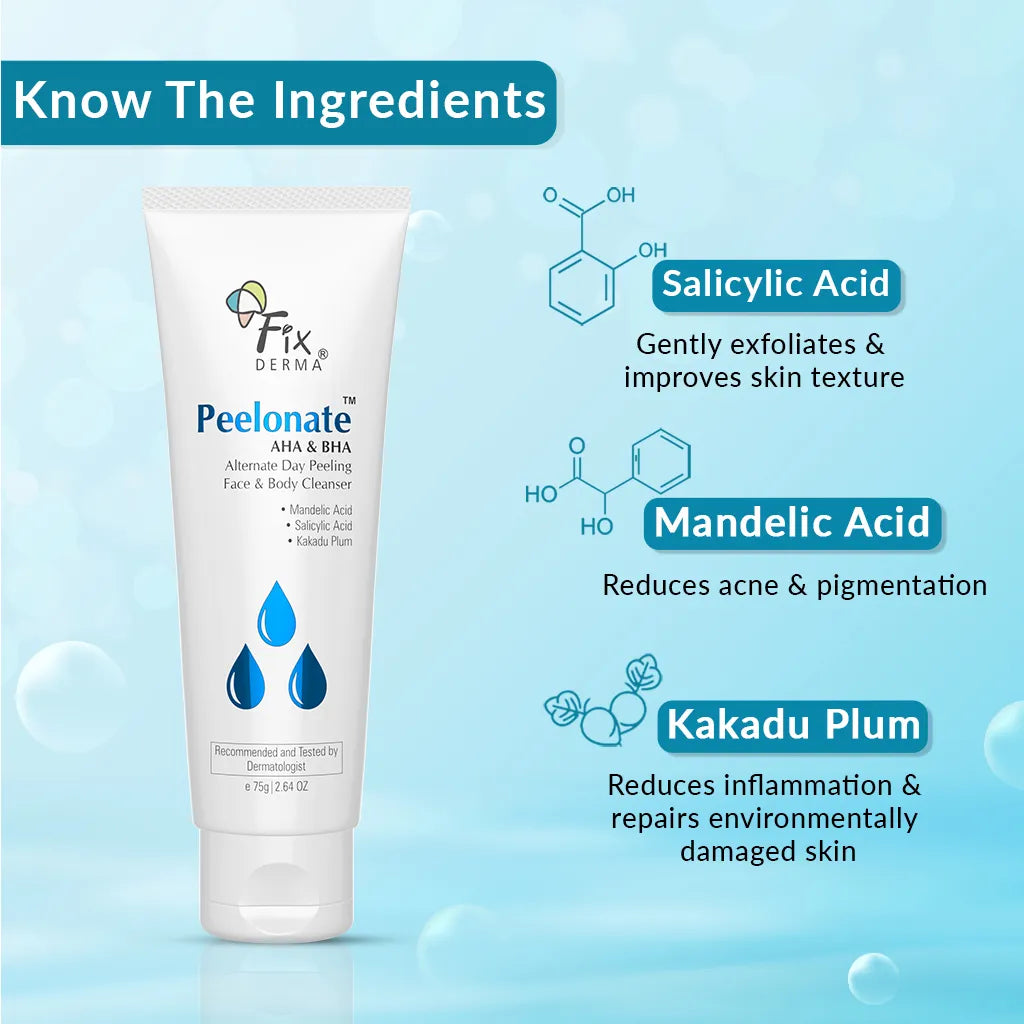 Fix Derma Peelonate AHA & BHA | AHA & BHA Powered Skin Exfoliator on Alternate Days(75g)
