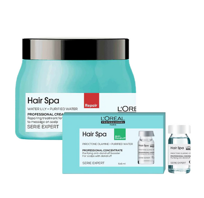 L'Oreal Professionnel Paris Hair Spa Repair Creambath, 490g and Purifying Concentrate Anti-Dandruff, 6x8ml – Combo