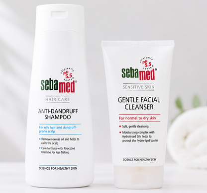 Sebamed Anti Dandruff Shampoo (200ml) & Gentle Facial Cleanser for Normal to Dry Skin (150ml) Combo