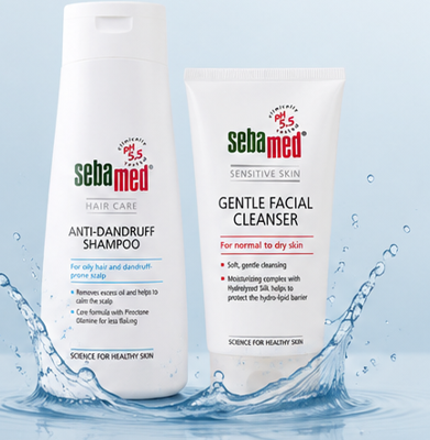 Sebamed Anti Dandruff Shampoo (200ml) & Gentle Facial Cleanser for Normal to Dry Skin (150ml) Combo