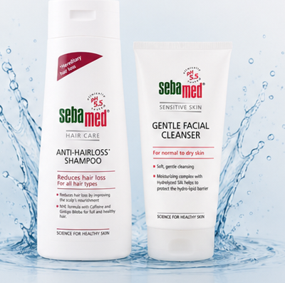 Sebamed Anti Hairloss Shampoo (200ml) & Gentle Facial Cleanser for Normal to Dry Skin (150ml)