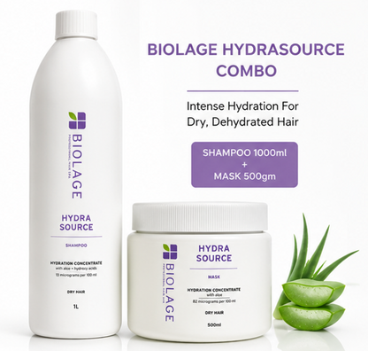 Biolage Hydrasource Hydrating Mask(500gm) & Shampoo for Dry Hair(1000ml) Combo