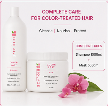 Biolage Colorlast Professional Shampoo (1000ml) & Mask For Color-Treated Hair (500gm) Combo