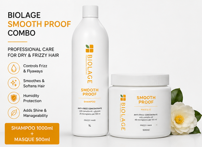 Biolage Smooth Proof Professional Shampoo(1000ml) & Masque (500ml) For Dry And Frizzy Hair Combo