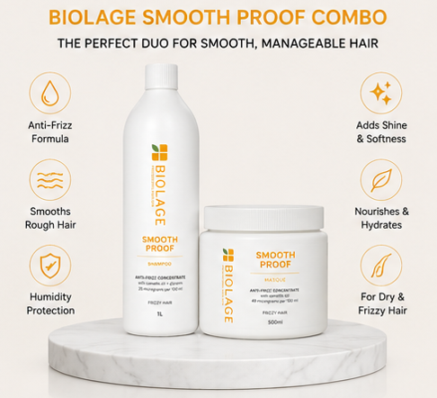 Biolage Smooth Proof Professional Shampoo(1000ml) & Masque (500ml) For Dry And Frizzy Hair Combo