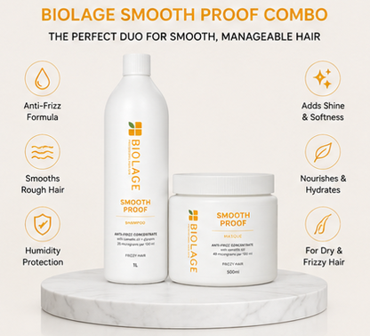 Biolage Smooth Proof Professional Shampoo(1000ml) & Masque (500ml) For Dry And Frizzy Hair Combo