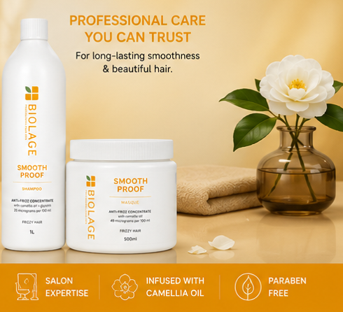 Biolage Smooth Proof Professional Shampoo(1000ml) & Masque (500ml) For Dry And Frizzy Hair Combo
