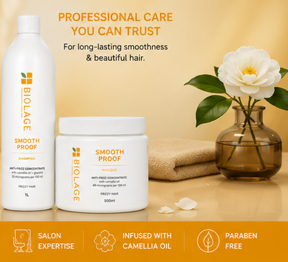 Biolage Smooth Proof Professional Shampoo(1000ml) & Masque (500ml) For Dry And Frizzy Hair Combo