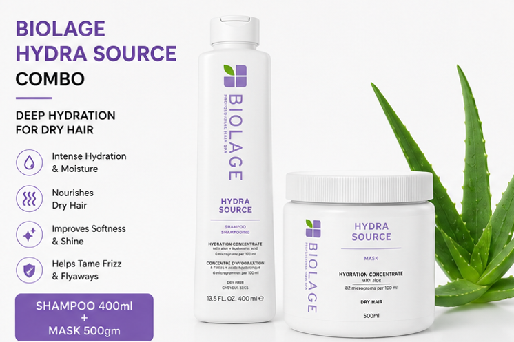 BIOLAGE Hydra Source Shampoo (400ml) & Hydrating Mask for Dry Hair (500gm) Combo