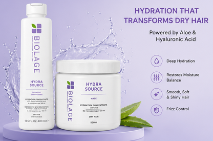 BIOLAGE Hydra Source Shampoo (400ml) & Hydrating Mask for Dry Hair (500gm) Combo