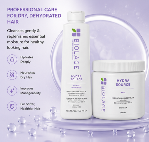 BIOLAGE Hydra Source Shampoo (400ml) & Hydrating Mask for Dry Hair (500gm) Combo