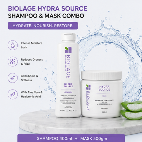 BIOLAGE Hydra Source Shampoo (400ml) & Hydrating Mask for Dry Hair (500gm) Combo